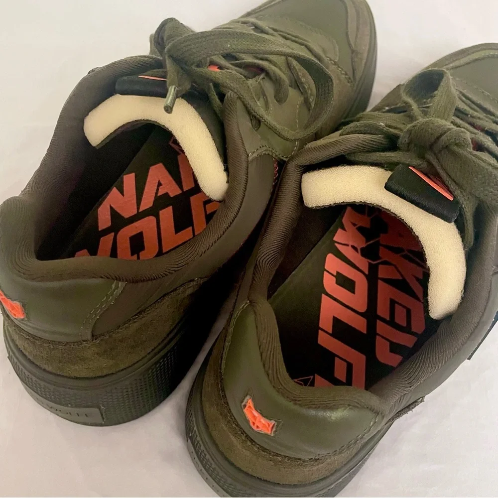 RARE Naked Wolfe Piranha Camo Army Green and Vibrant Orange Contrast Sneakers